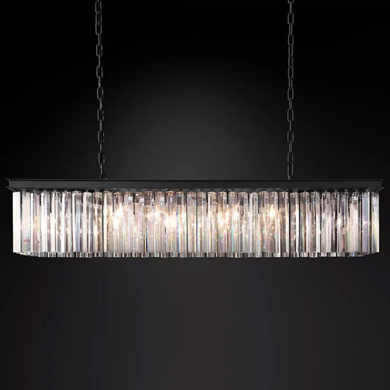 Rhys Rectangular Chandelier Lustre LED Clear Crystal Ceiling Chandelier Lighting Modern Dining Room Decor Prism Crystal Lamp