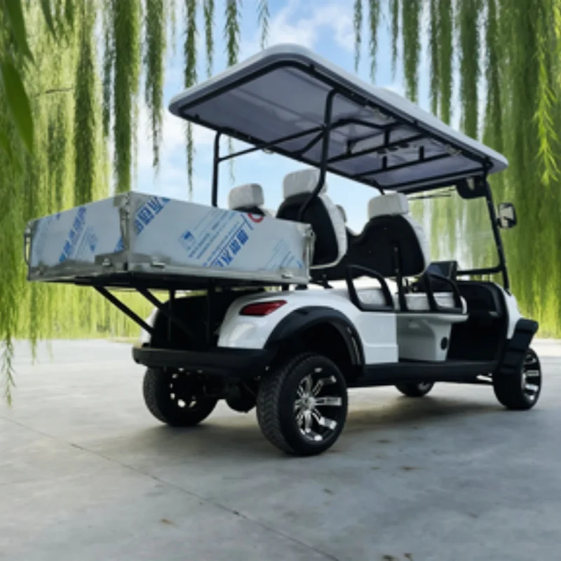 

2026 Новая электрическая тележка для гольфа со свинцово-кислотной батареей, 45 км/ч, внедорожная шина, высококомфортное электрическое кресло для гольфа, кожаное кресло с подголовником