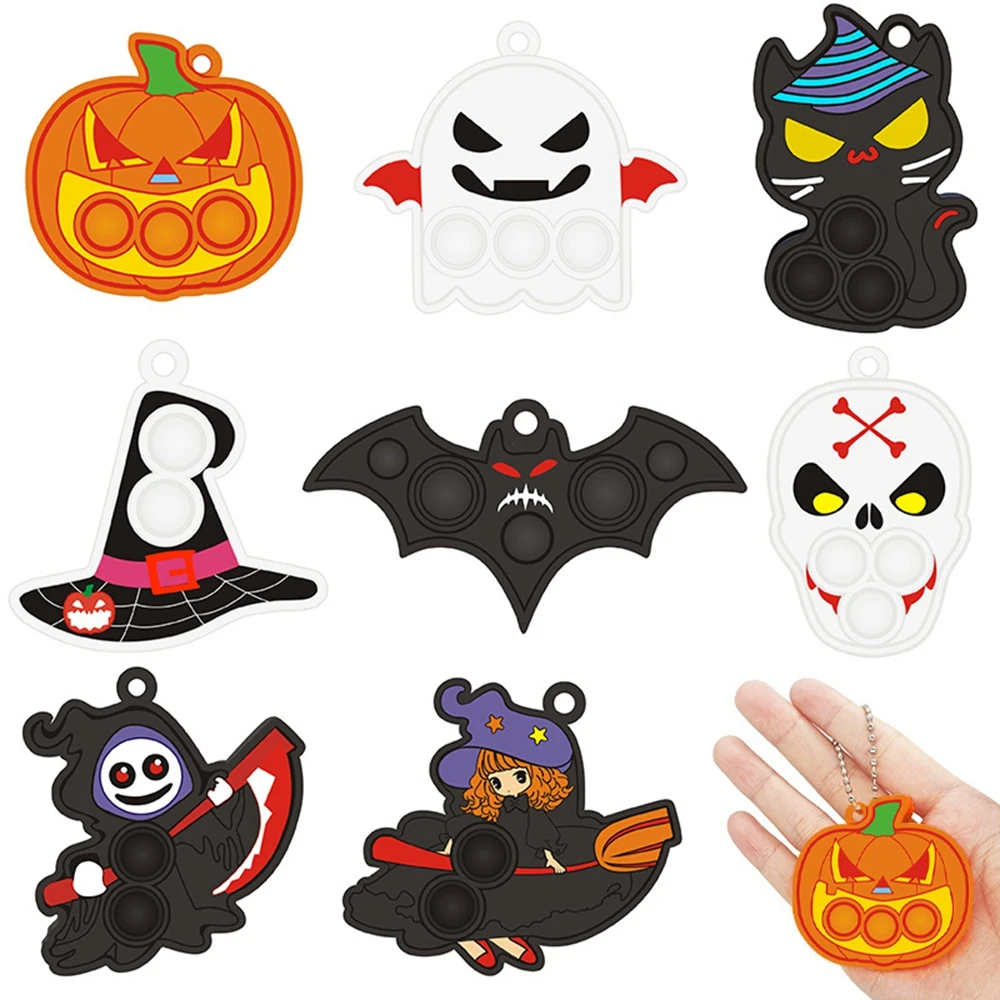 6PCS Halloween Party Favors Mini Fidget Toys Push Bubble Pop Silicone Squeeze Sensory Toys Witch Bat Pumpkin Anxiety Stress Reli