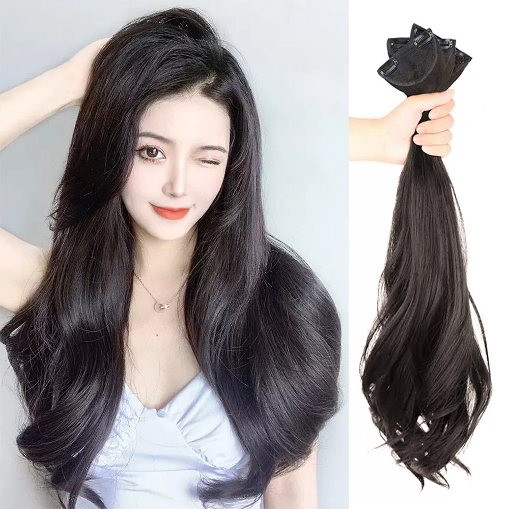 ALXNAN HAIR Wavy Curly 3 PCS /SET Hair Extensions High Resistant Temperature Fiber Black Brown Hairpiece