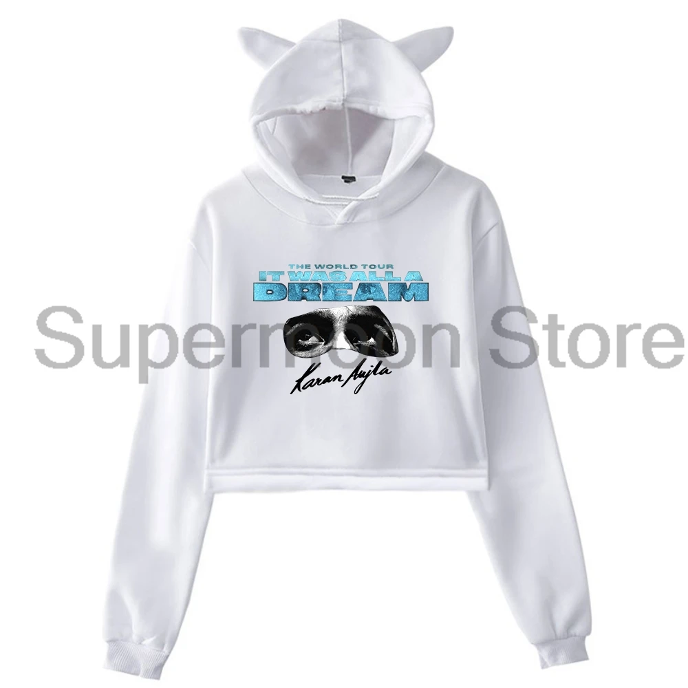 Karan Aujla It Was All A Dream World Tour 2024 Pullover Sweatshirt Cat Ears Hoodie Long Sleeve Crop Top Women's Clothes