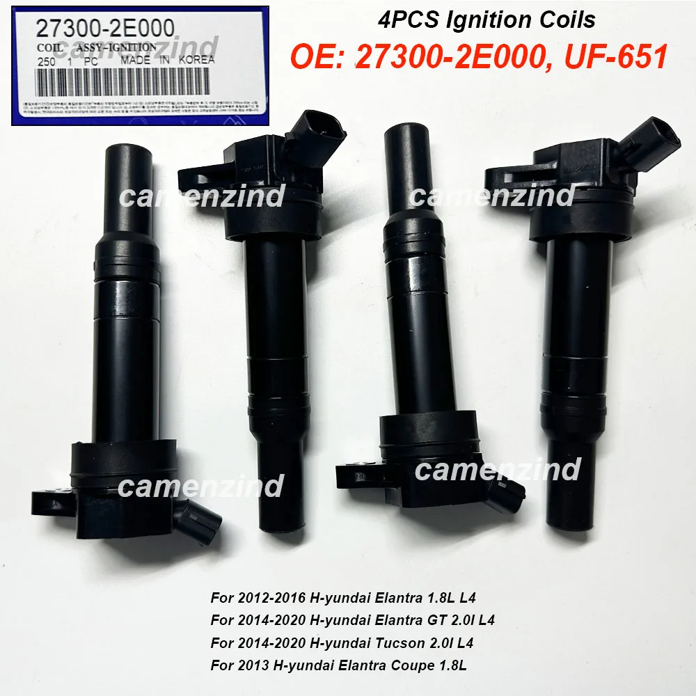 

4 шт. 27300-2E000 UF651 273002E000 Катушки зажигания для Hyundai Tucson Elantra, Kia Soul Forte 1.8L 2.0L 2011-2014