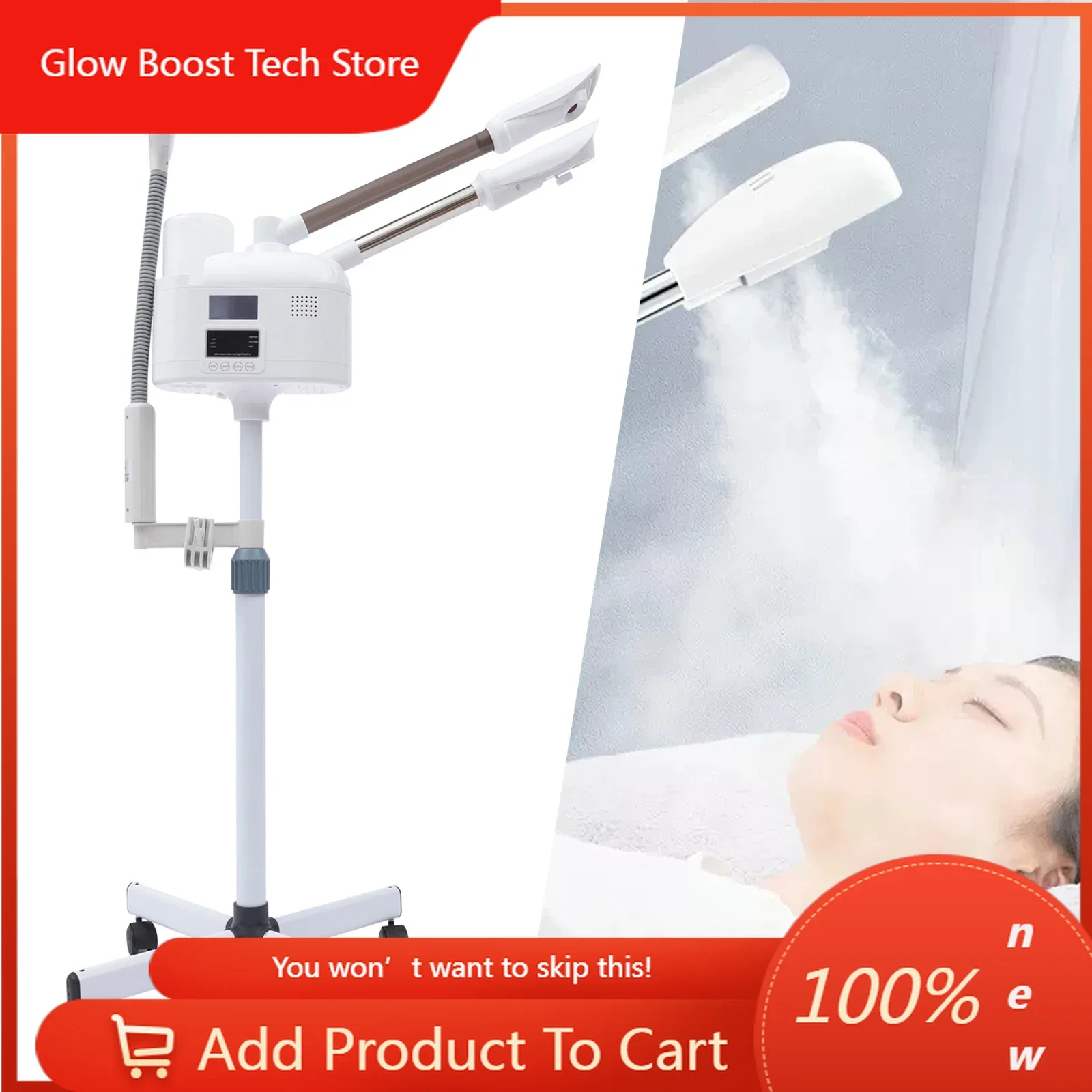 

GBProfessional 3 in 1 Facial Steamer Beautician Steamer Deep Cleaning w/Hot and Cold Nozzle LED Magnifying Lamp Salon Spa