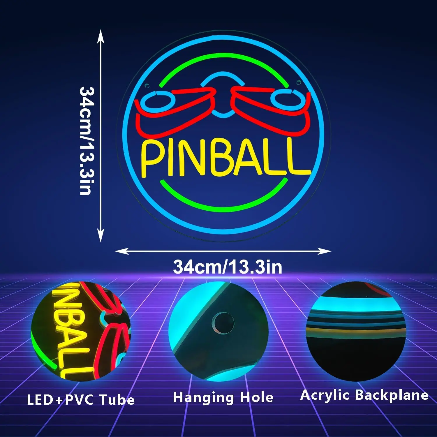 Vintage Pinball Neon Sign Since 1989 Retro Bar Wall Decor for Man Cave Game Room Pub LED Neon Lights Arcade Nightclub Lighting