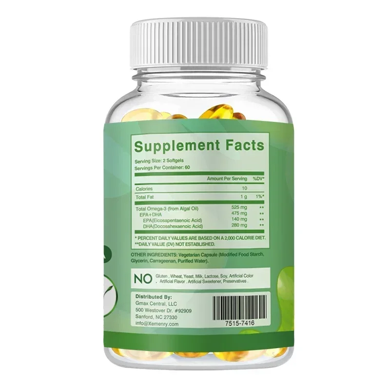 Vegan OMEGA-3 Capsules - Supports Heart, Brain and Eye Health, Nutrient Absorption, Provides Energy, Boosts Immunity