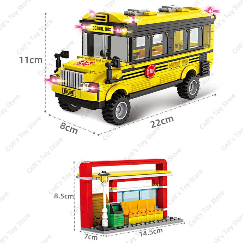 2025 City Yellow Passenger Bus Building Blocks School Bus Station Action Figures Traffic Bricks Model Kids Toys DIY Gift Sets