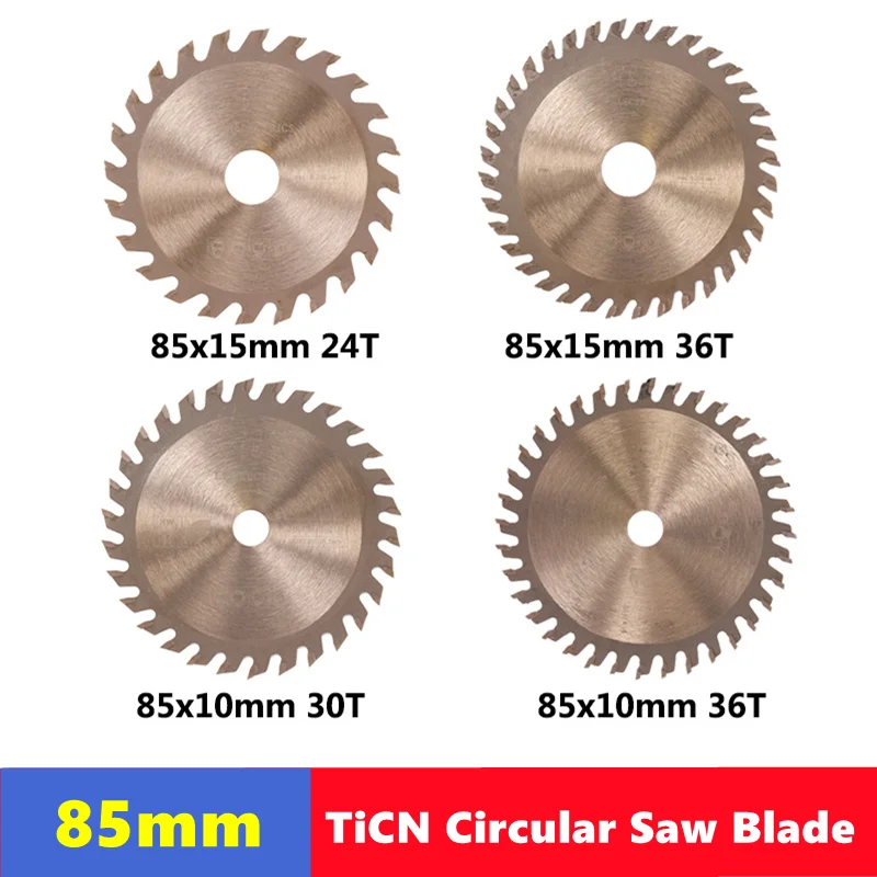 1pcs 85x10mm/85x15mm 24T 30T 36T TiCN Coated Wood Mini TCT Saw Blade Cemented Carbide Oblique Cutting Disc Tool