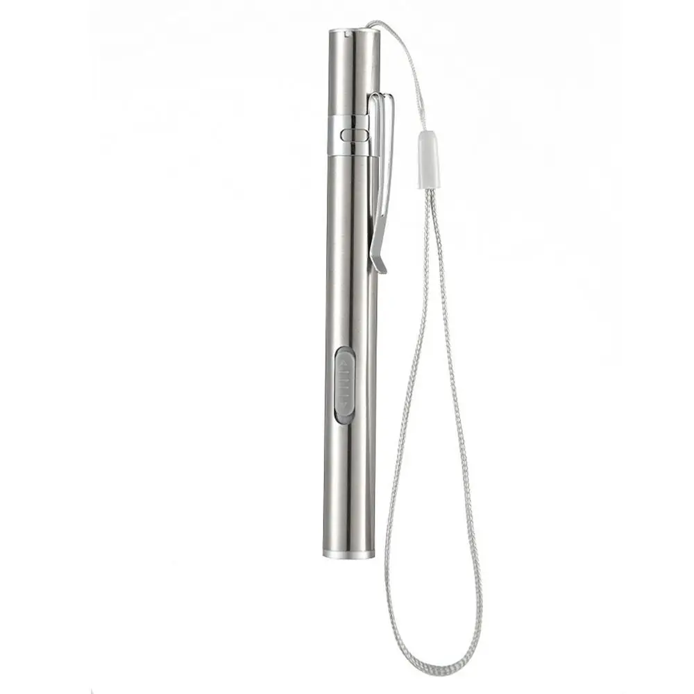 Stainless Steel Doctors Pen Light Portable Yellow/ White Light LED Mini Torch Energy-saving with Steel Clip Nursing Penlight