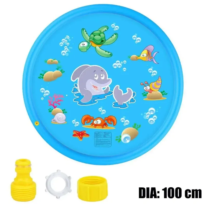 PVC Inflatable Water Spray Pad Courtyard Water Play Pad Round Outdoor Sprinkler Mat Non-Slip PVC Play Mat for Yard & Garden