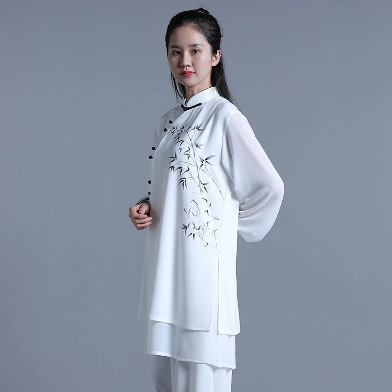 Tai Chi Clothes Women Wushu Clothes Kung Fu Competition Clothes Martial Art Uniform Wrinkle Free Hand Painted 2022 White