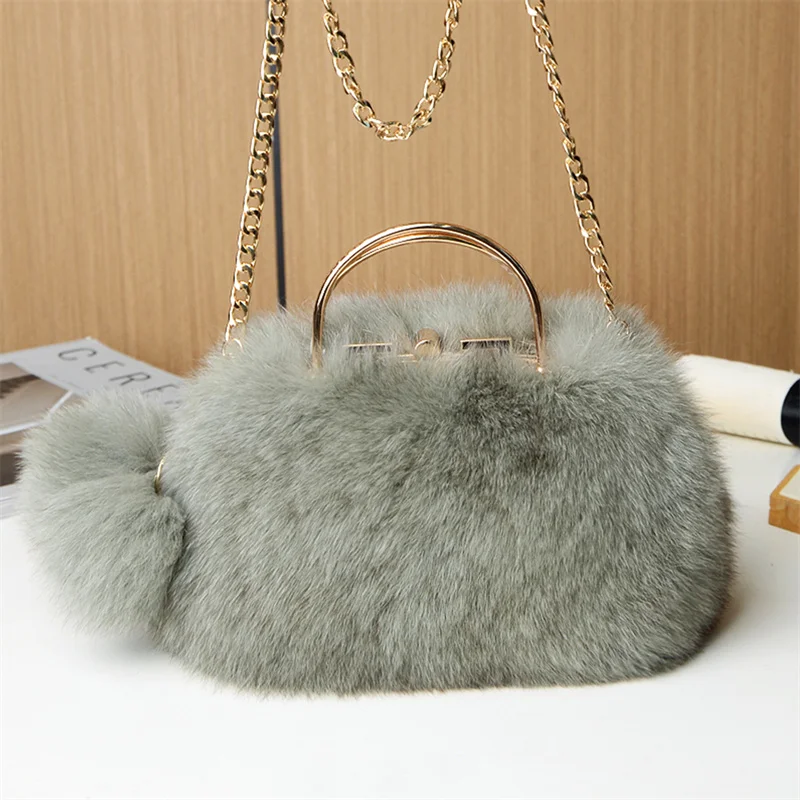 Women's New Fur Luxury Fox Raccoon Fur Fashion Mouth Diagonal Bag Large Capacity Handbag Temperament Women's Luxury Fur Bag