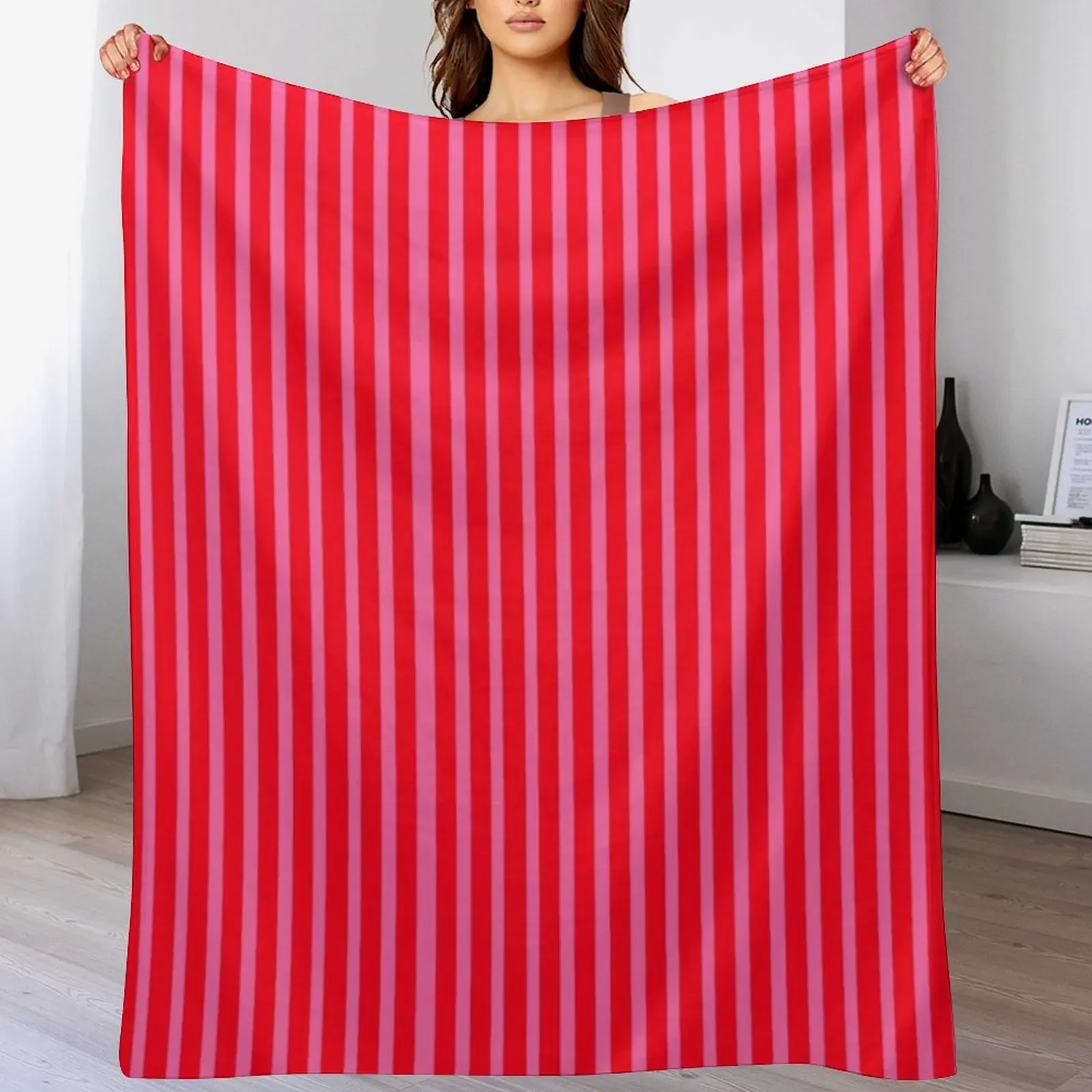 

Hot Pink and Red Stripes Throw Blanket Ultra Soft Flannel Fleece Blanket for All Seasons