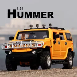 1:24 Hummer H2 Alloy Car Model Diecasts Toy Vehicles with Light and Sound Pull Back Off-road Vehicles for Child Collection Toys