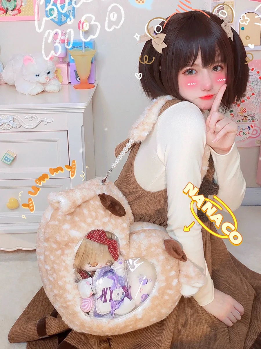 Womens Bag Japanese Style Itabag Heart Plush Shoulder Bag Shoulder Bag Cute Deer Backpack 2023 Trend Handbags Gifts For Girls