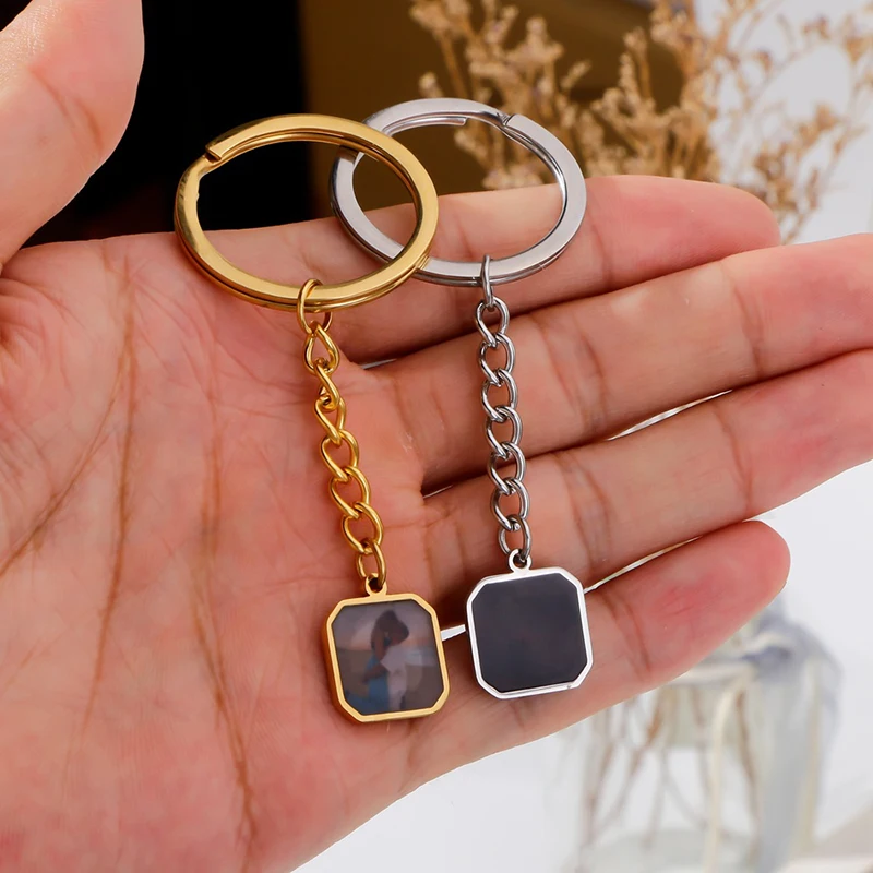 Personalized Picture Square Keychain for Women Men Custom Photo Heat Activated Magic Memory Key Chain Trendy Hi-pop Jewelry Gift