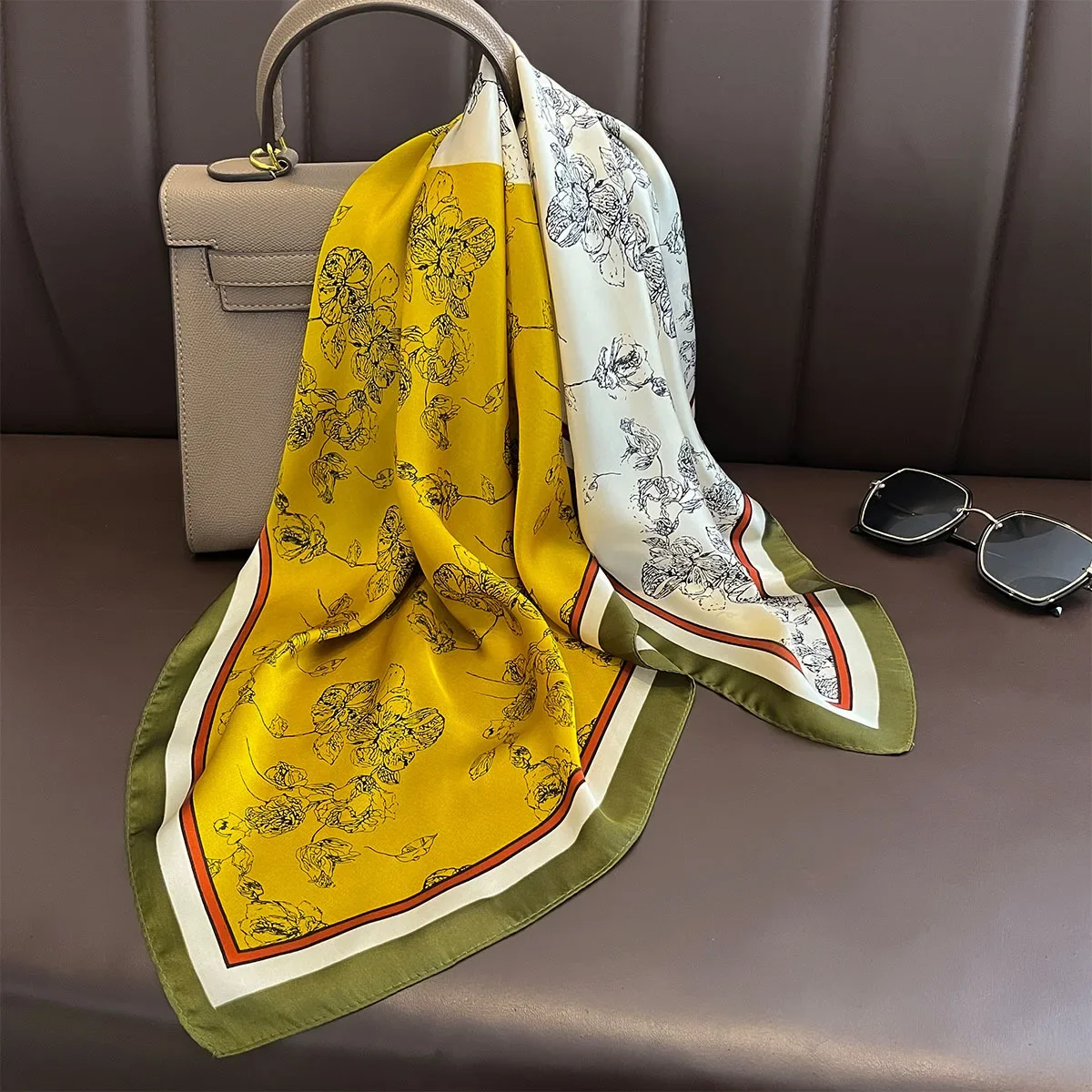 Pañuelos cuadrados de seda con estampado Floral para mujer, pañuelos para la cabeza, corbata para el cuello, Foulard de verano, Hijab, pañuelo para mujer, 70x70cm