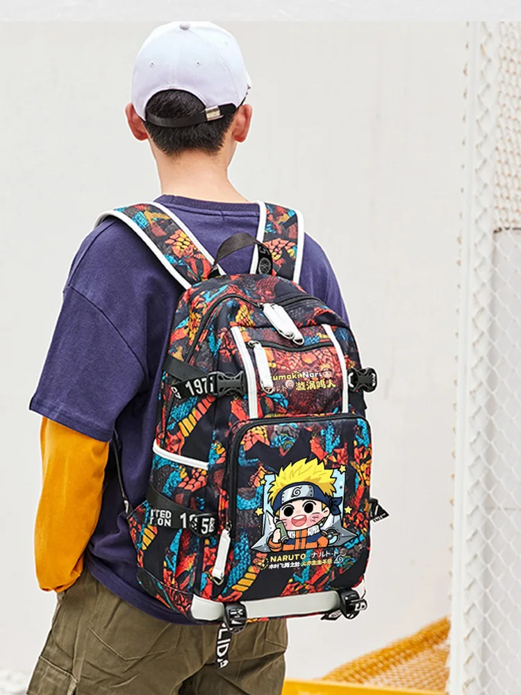 ナルト疾風伝-大容量バックパック-男の子用-小学生・中学生-3年生から6年生-カジュアル-シンプルスタイル-ダブルショルダーバッグ