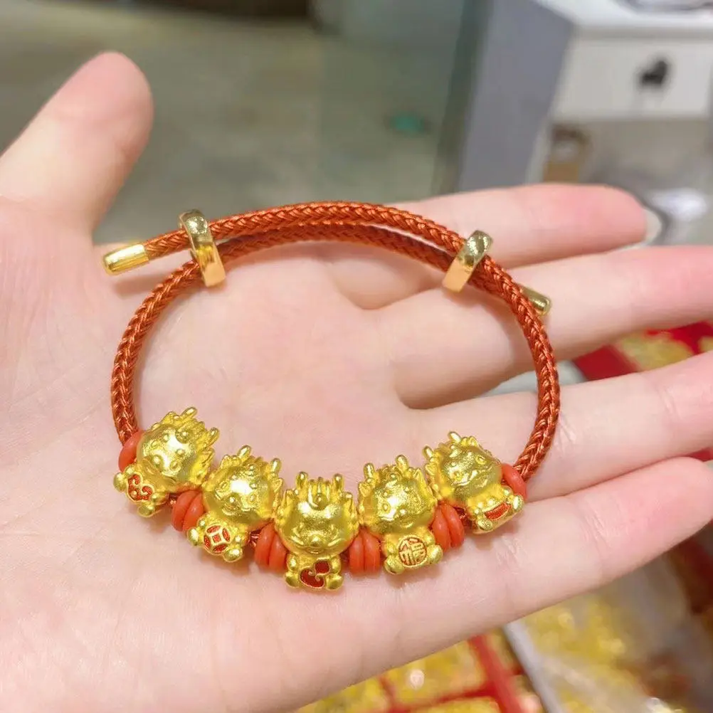 

1 Set Of Zodiac Dragon Charms Red Rope Bracelet Diy Necklace Pendant Copper Jewelry Making Supplies Bangle Pendants For Charm