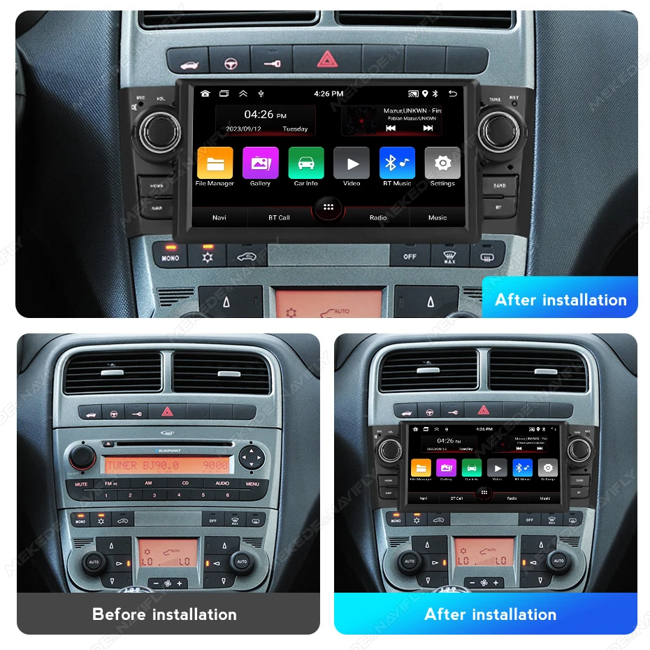 MEKEDE Android 15 64GB Carplay Car radio For Fiat Grande Punto Linea 2007-2012 GPS Navigation FM Audio 1 Din BT Stereo Head Unit