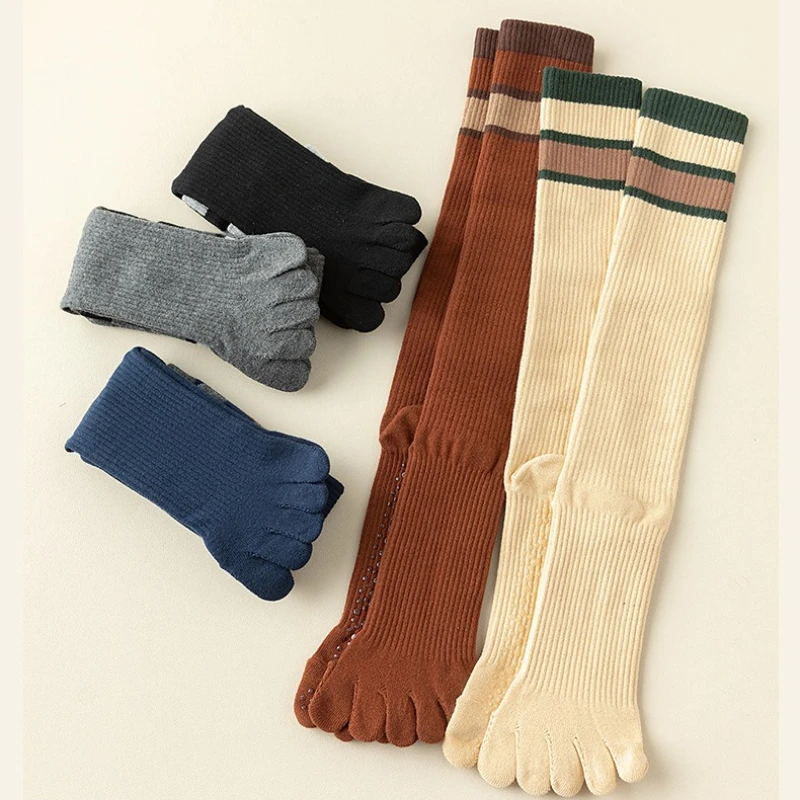 5 пар противоскользящих женских чулок, компрессионные носки выше колена, женские носки с пятью пальцами, нескользящие носки для йоги, пилатеса