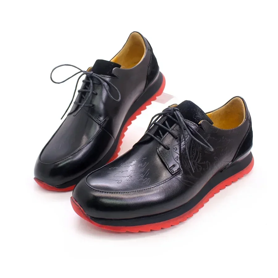 Elegant Men's Handmade Leather Shoes Lace-Up Anti-Slip Red Sole for Casual Fashionable Occasions And Banquets