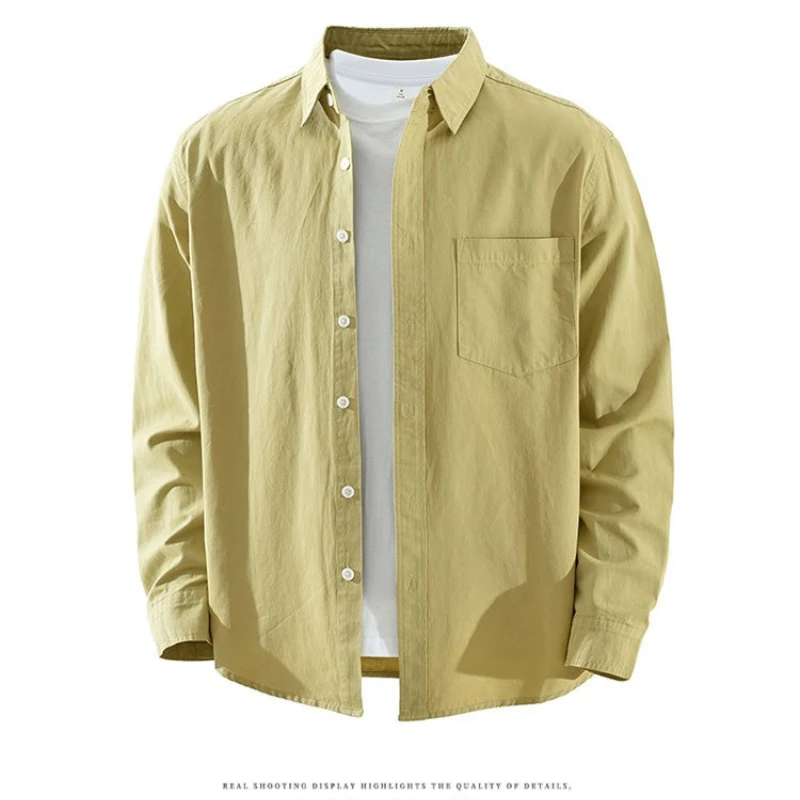 

Однотонная рубашка с длинным рукавом из 100% хлопка, мягкий японский стиль для повседневной офисной одежды, кемпинга, рыбалки