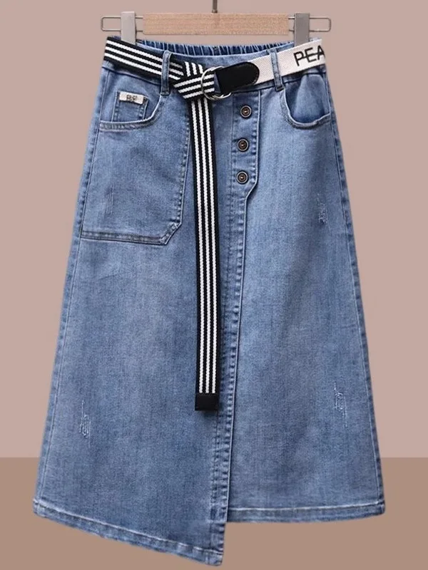 

Женская джинсовая юбка А-силуэта миди, весна-лето-осень, винтажная, с завышенной талией, стройнящая, однотонная, для повседневной носки