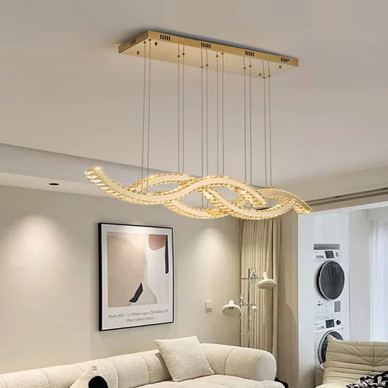 Imagem -03 - Lustre de Teto Moderno para Sala de Jantar Decoração de Luxo para Casa Luzes Pendentes de Cristal Brilho Dourado Lâmpada Led Regulável Longa