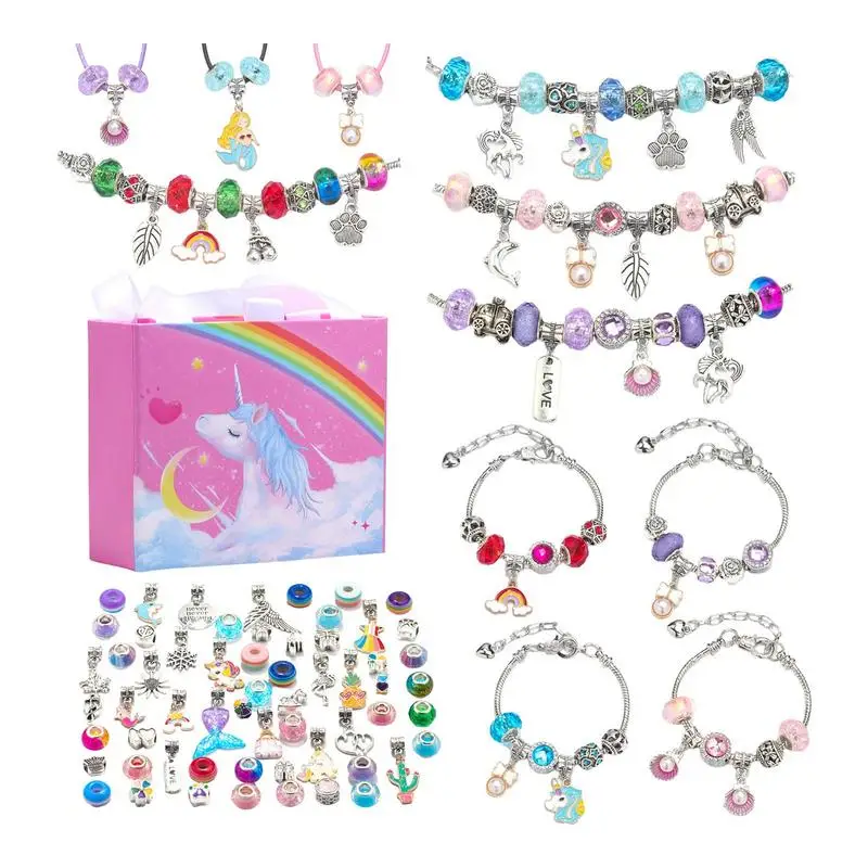 Kit de pulsera para hacer joyas, cuentas craqueladas de cristal, 68 piezas, estilos ricos, accesorio DIY con caja de almacenamiento