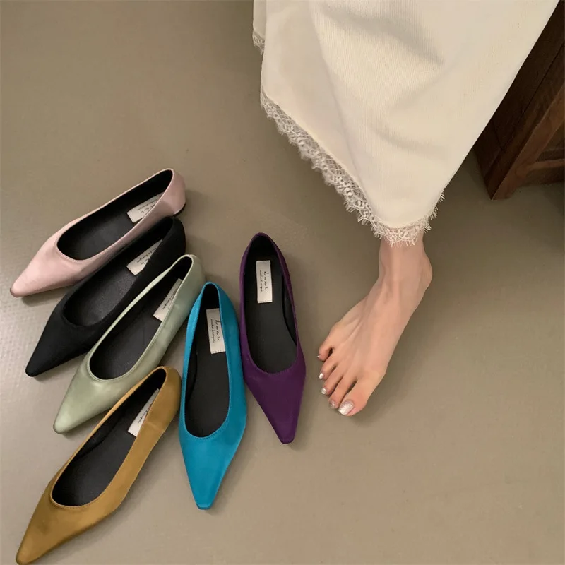 2024 Fashion Breathable Satin Finish Ballet Flats Women Mesh Casual Shoes Soft Rubber Sole Pointed Toe Slip on Loafers Zapatos