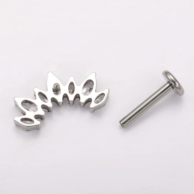 ASTM F136 티타늄 이어 클라이머 연골 헬릭스 귀걸이 16G 커브 마르퀴즈 큐빅 지르... - 5