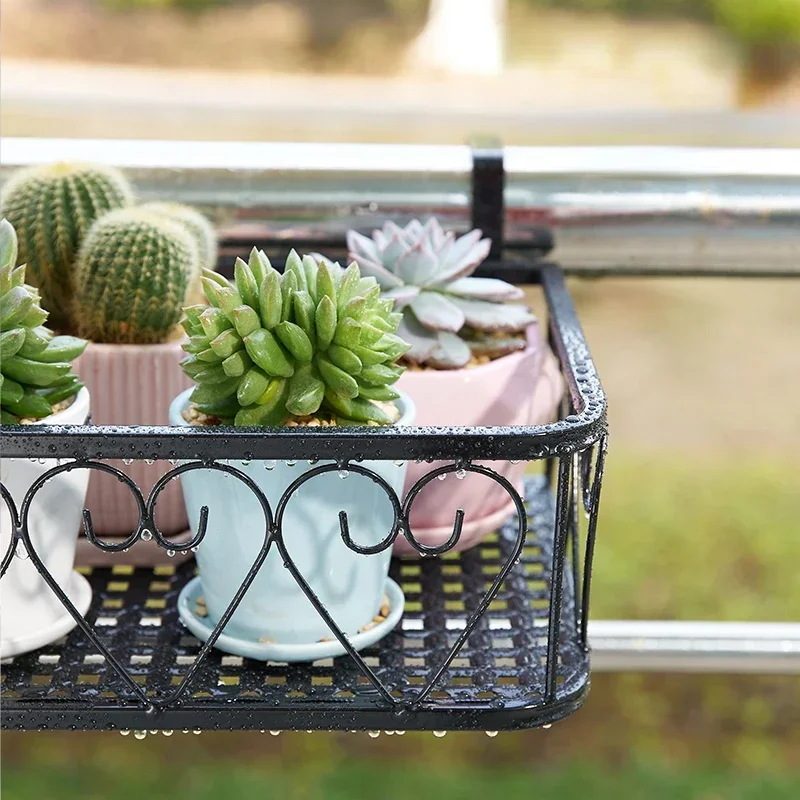 Window Sill Storage Flower Rack: Balcony Hanging Plant Shelf for Railing, Wrought Iron Pot Stand, Space-Saving Organizer