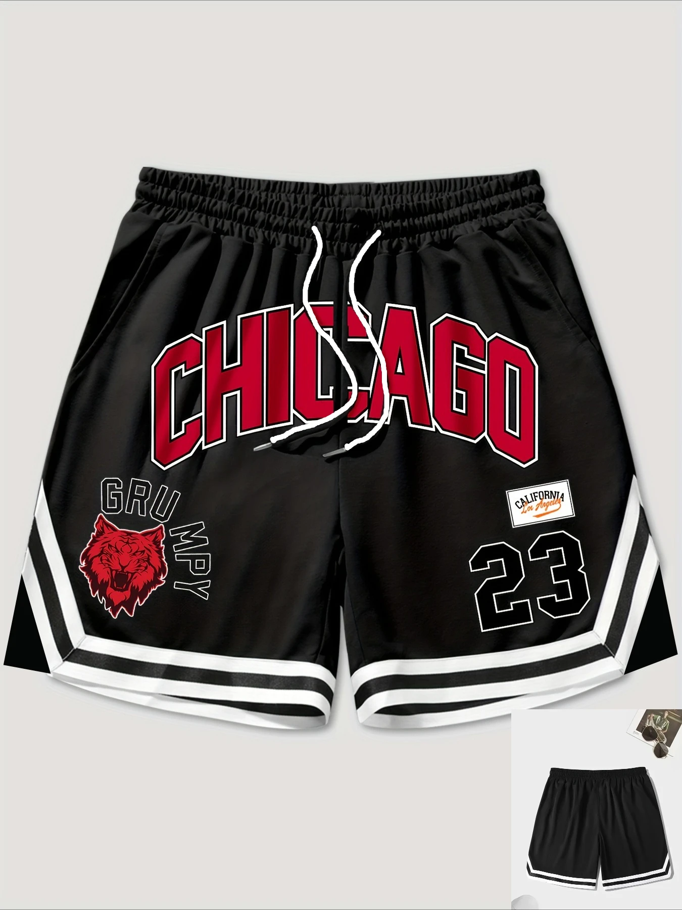 Men Color Block Chicago and Letter Print Shorts Drawstring Waist Summer Street Fashion Shorts Summer Oversized Daily Streetwear