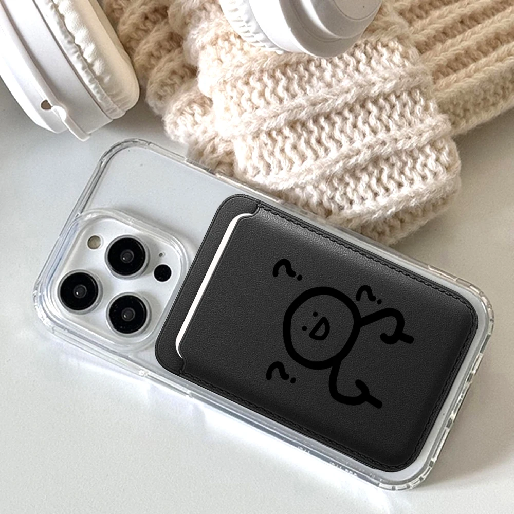 Question Mark Little Man Leder-Kartenetui Telefonkartenhalter für Magnetische Hülle Geeignet für alle iPhone Magsafe Karten-Handytaschen – Detail 4