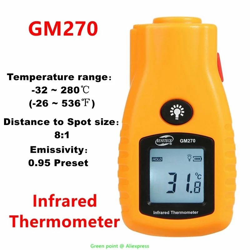 5PCS Portable Infrared Thermometer GM270 Digital Non-Contact IR Laser Temperature Thermometer -32℃-280℃ For Industrial Detection