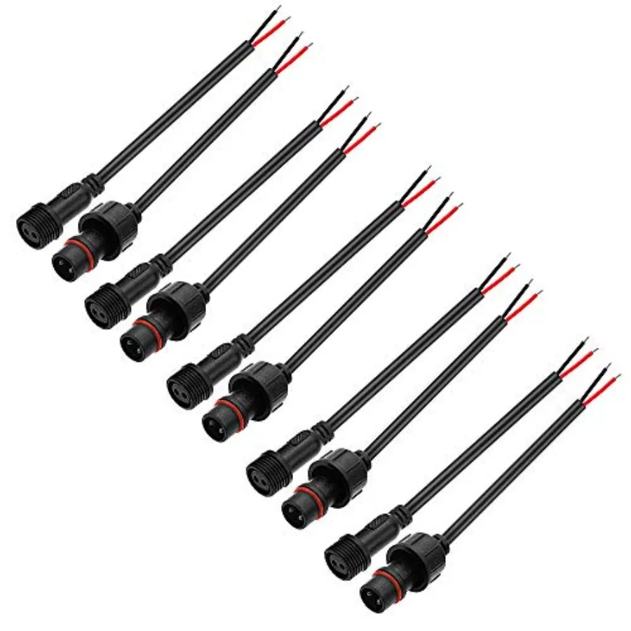 5 Pairs 2 Pin 2 Core Male Female Plug LED Connector Waterproof IP65 with 20cm 18AWG 2X 0.75mm² Cable 21mm Nut for Halloween Chr