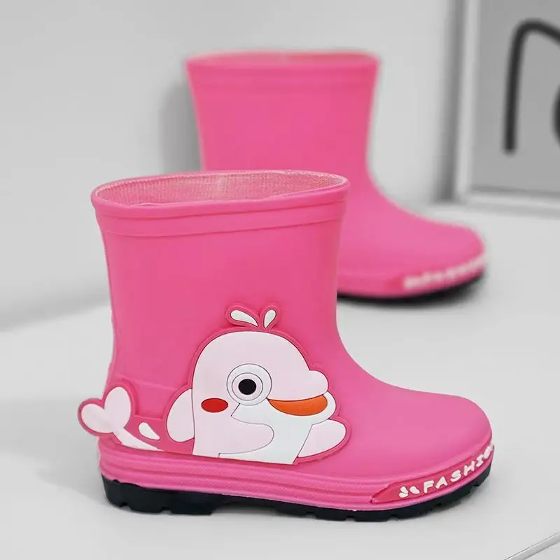 Children's Four Seasons High Top Rain Boots Boys Girls Thick Sole Non Slip Lovely Cartoon Waterproof Mid-Sized Child Water Shoes