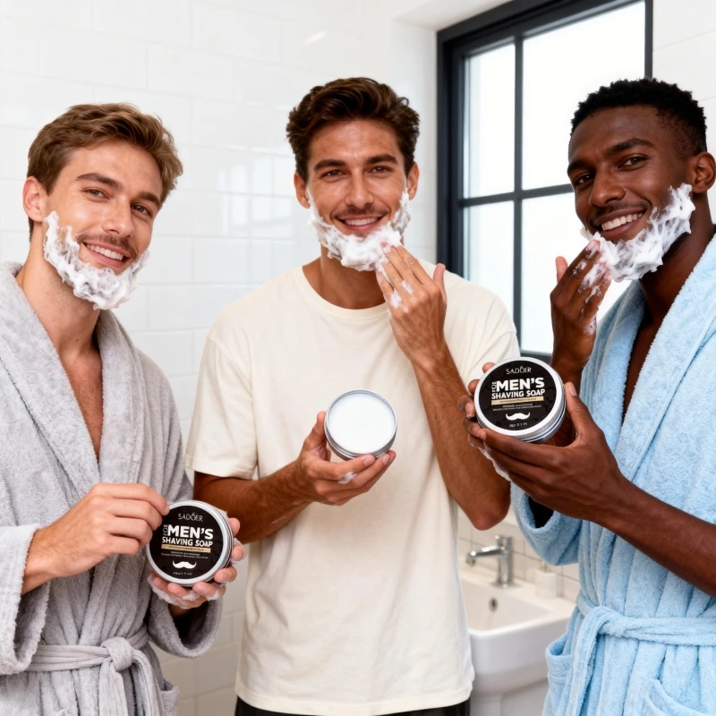 60g Men's Shaving Soap Contains Mint Extract, Olive Fruit Oil, and Tocopherol, Does Not Harm the Skin, Softens the Beard for a Smooth Shave, Has Thick and Fine Foam, Easily Softens the Beard, Making Shaving Smoother Men's Shaving Soap 60g Softens Beard Hair for Smooth Shaving view 5