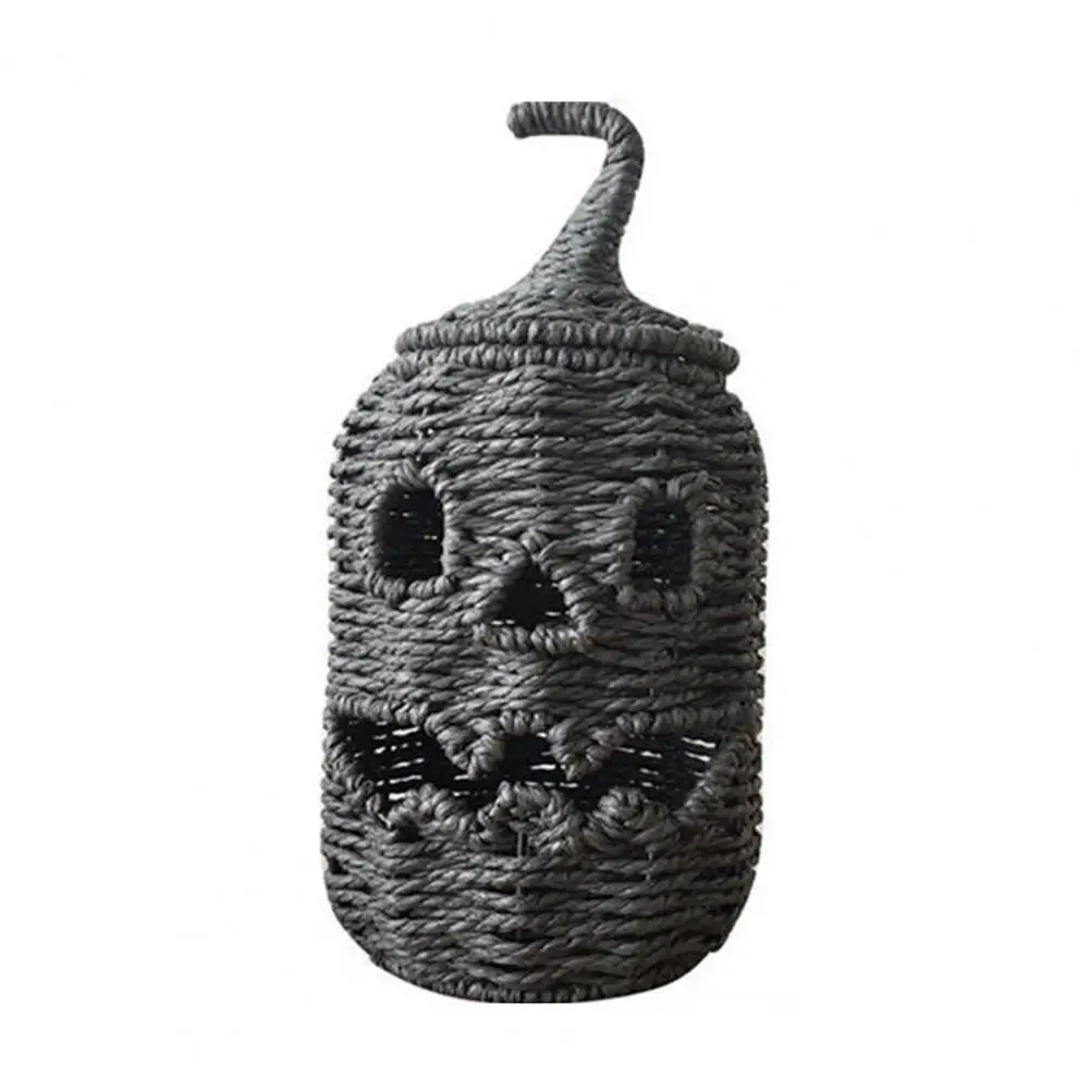 Woven Straw Pumpkin Decor Handwoven Pumpkin Lantern with Lid Vintage Rustic Halloween Decor Jar Hollow Smile Face for Party