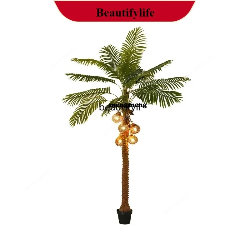Artificial Coconut Tree Floor Lamp Large Artificial Plant Pot Indoor Decorative Greenery Living Room Bonsai FurnishingsN
