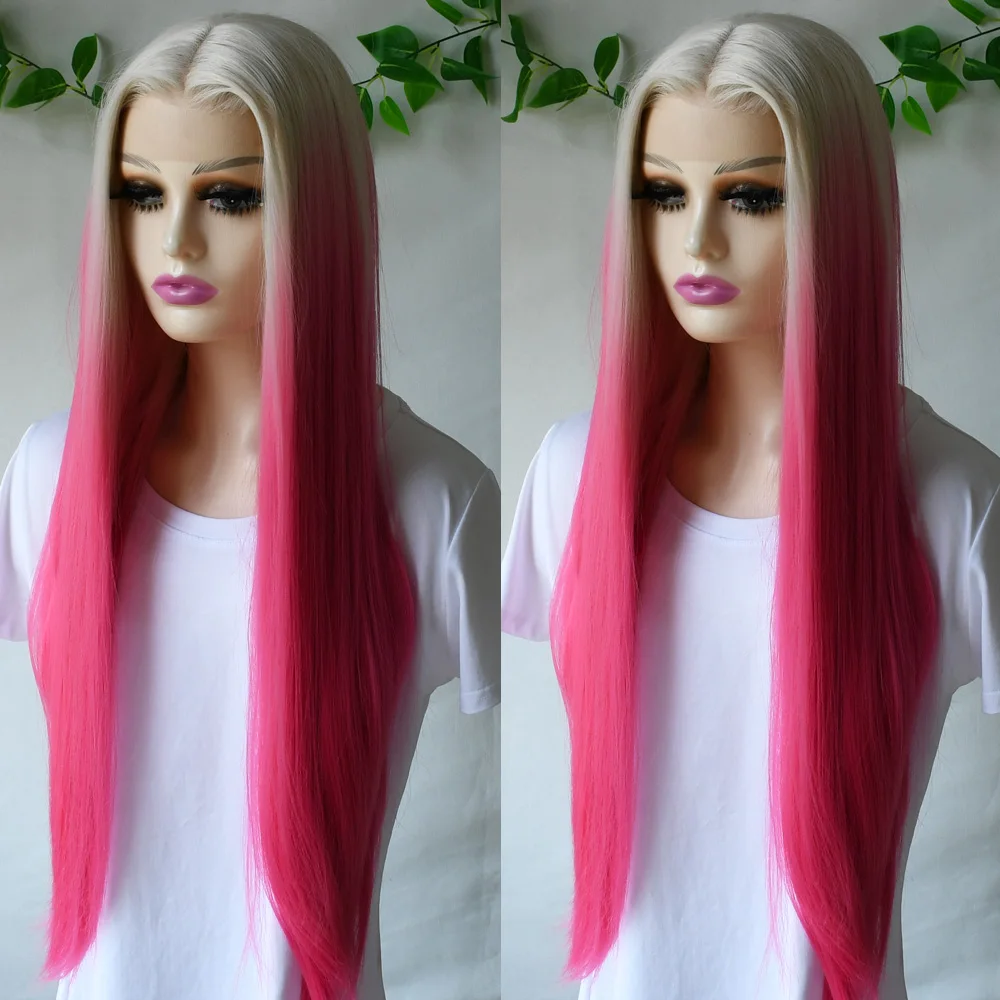 13x4 Glueless Blue Long Straight Synthetic Lace Front Wig Pre Plucked Ready To Wear for Women 24-32 Inch Daily Use