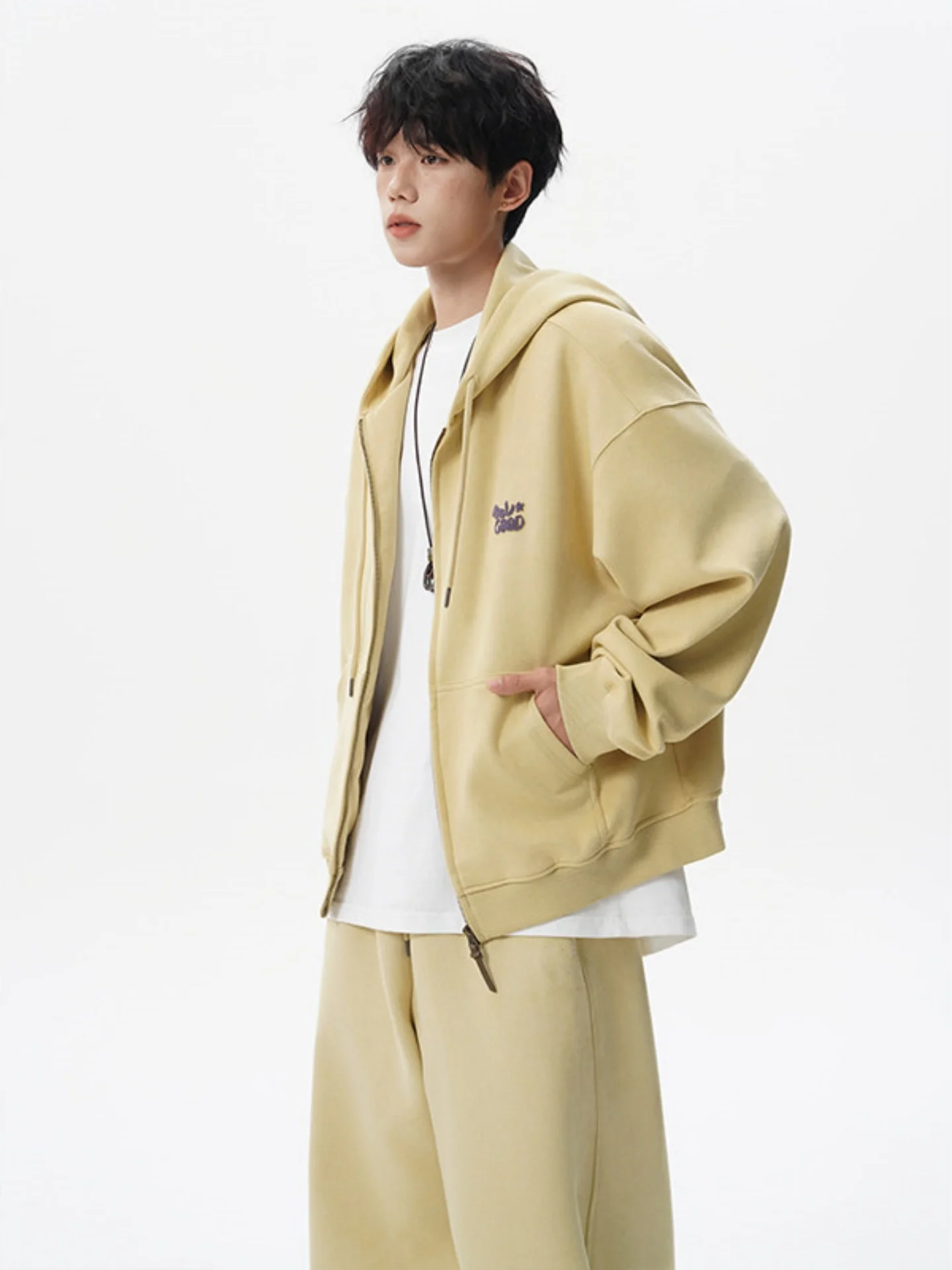 

Loose Fit Hoodie Cardigan Men's Autumn Casual Spor Set Two-Piece Suit Comfortable Breathable Youth Faion Zipper Closure