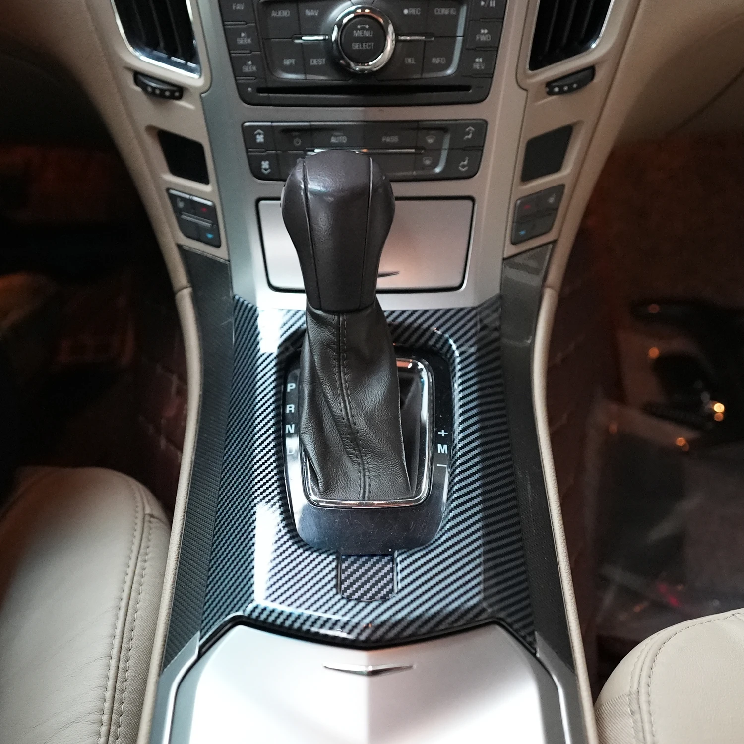 For Cadillac CTS 2008 2009 2010 2011 2012 2013 Carbon Black Front Water Cup Holder Trim Frame Cover sticker Interior Decoration image 3