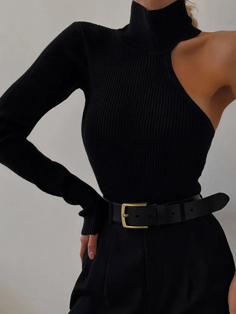 Fantasy Single Sleeve Off Shoulder Bodysuit Sexy Turtleneck Ribbed Knit Bodice Autumn Rave Outfits Bodysuits For Women