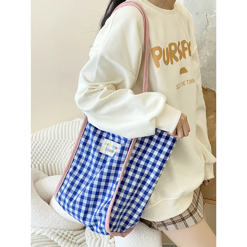 1 Piece Korean Fashion Shoulder Bag Sweet Aesthetic Y2K Style Tote Bag for Girl High Capacity Canvas Notebook Storage Bag