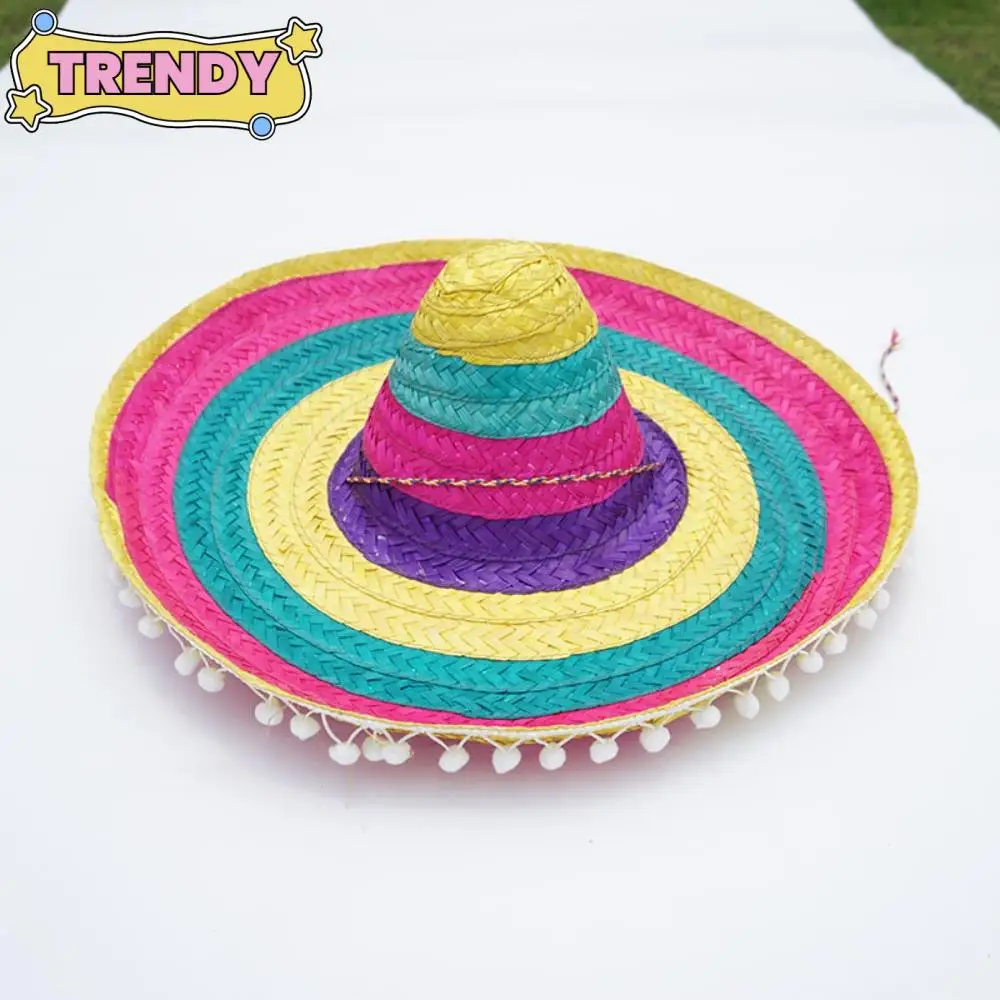 Sombrero de fiesta mexicano de ala ancha colorido de verano, sombreros de paja para fiesta de Halloween, Sombrero decorativo, Sombrero con visera para el sol al aire libre