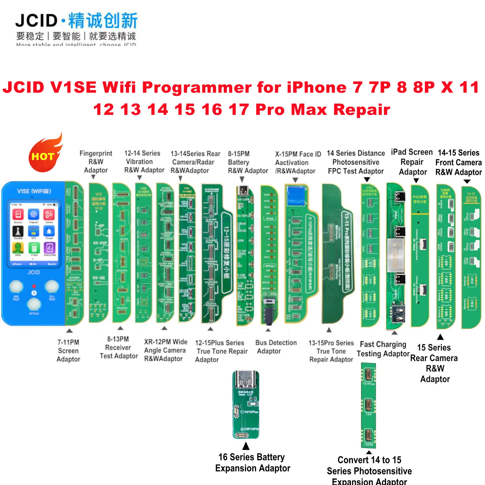 JC V1SE Wifi Programmer for iPhone 11 12 13 14 15 16 17Pro Max Original Color Touch Shock Face ID Read Write Battery Repair Tool