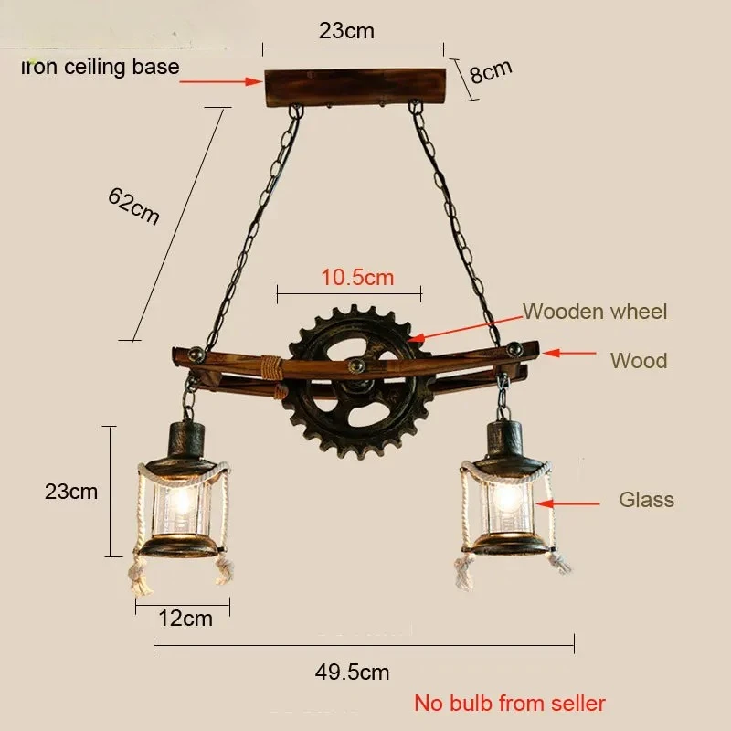 Nordic Vintage Wooden LED Ceiling Pendant Lights Industrial Gear Hanging Lamps Kitchen Living Room Restaurant Hotel Chandelier