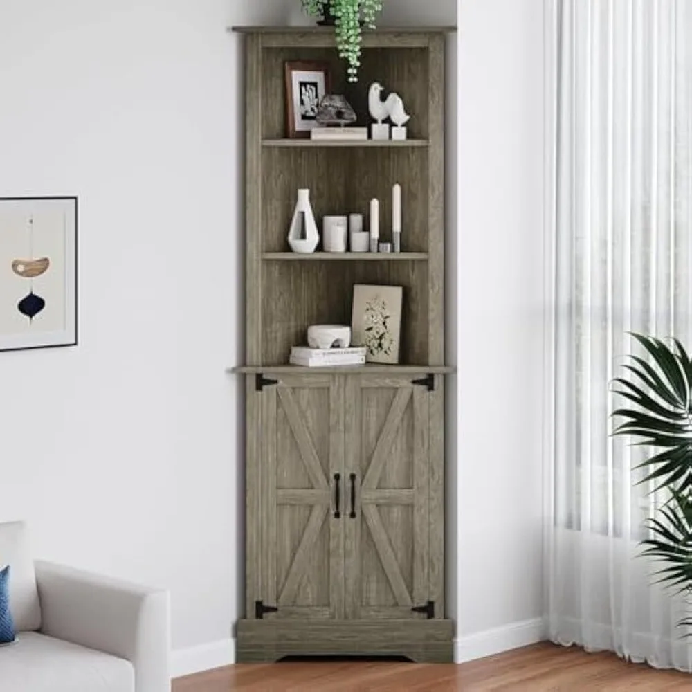 

High angle cabinet with door, farmhouse storage cabinet with living room shelf, 5-story corner shelf with H