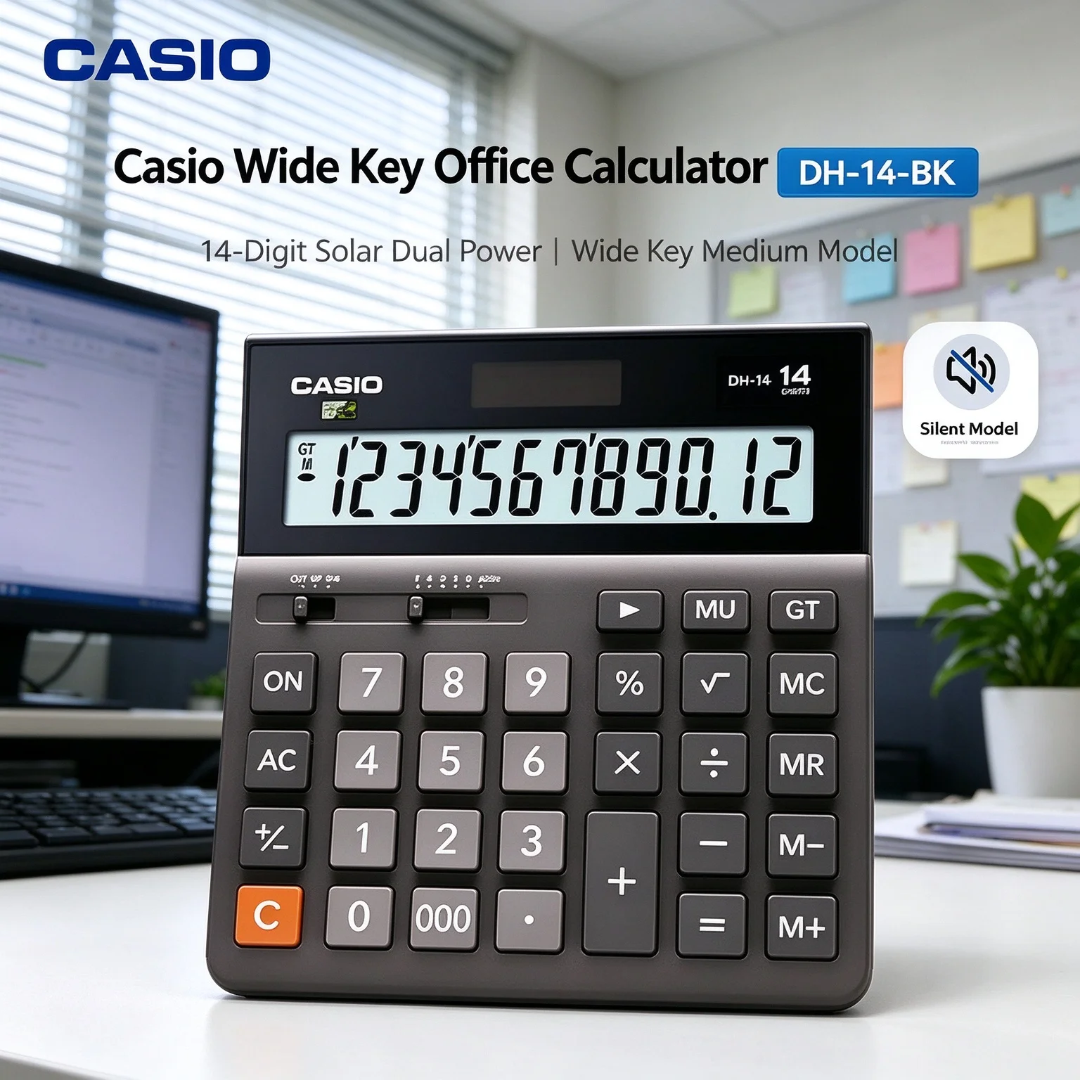 Casio 12-Digit Desktop Calculator MH-12/DH-12/DH-14/MX-12B/MX-120B, practical for retail accounting and billing management
